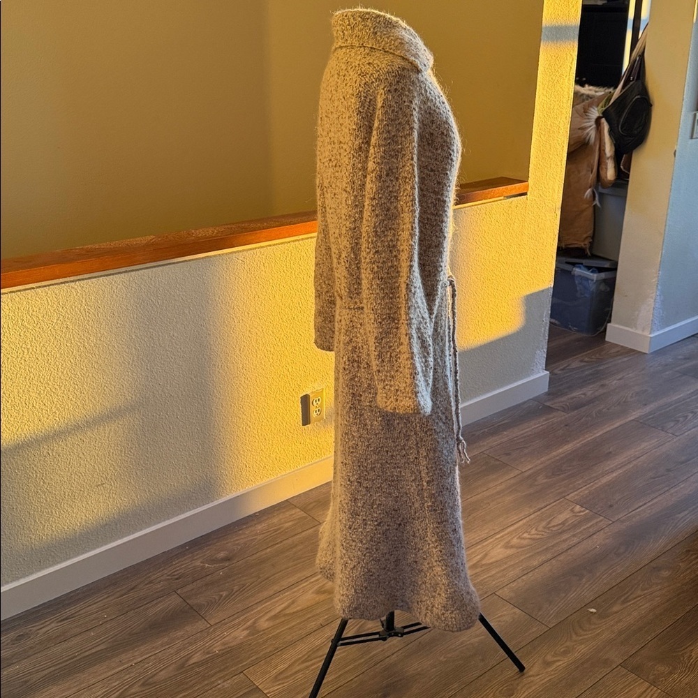 Handmade one of a kind knit Long Gray Coat duster sweater - Picture 4 of 11
